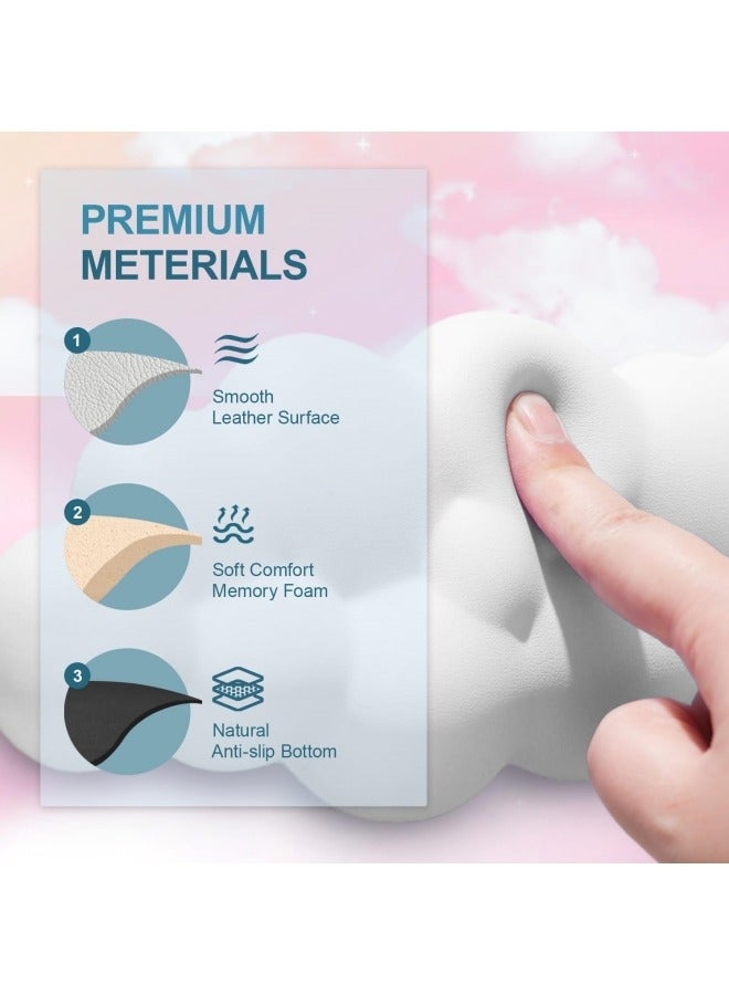 Keyboard Cloud Wrist Rest Set, PU Memory Foam Non-Slip Cloud Wrist Rest, Soft and Elastic, Ergonomic Keyboard Mouse Wrist Support for Typing Pain Relief, Home Office, Laptop and Computer Use (White) - Image 3