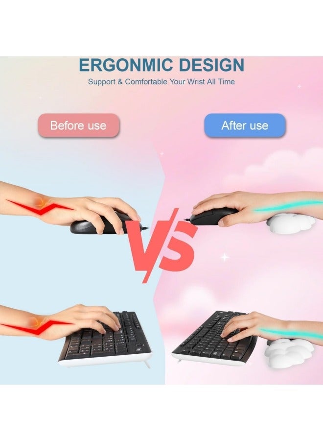 Keyboard Cloud Wrist Rest Set, PU Memory Foam Non-Slip Cloud Wrist Rest, Soft and Elastic, Ergonomic Keyboard Mouse Wrist Support for Typing Pain Relief, Home Office, Laptop and Computer Use (White) - Image 2
