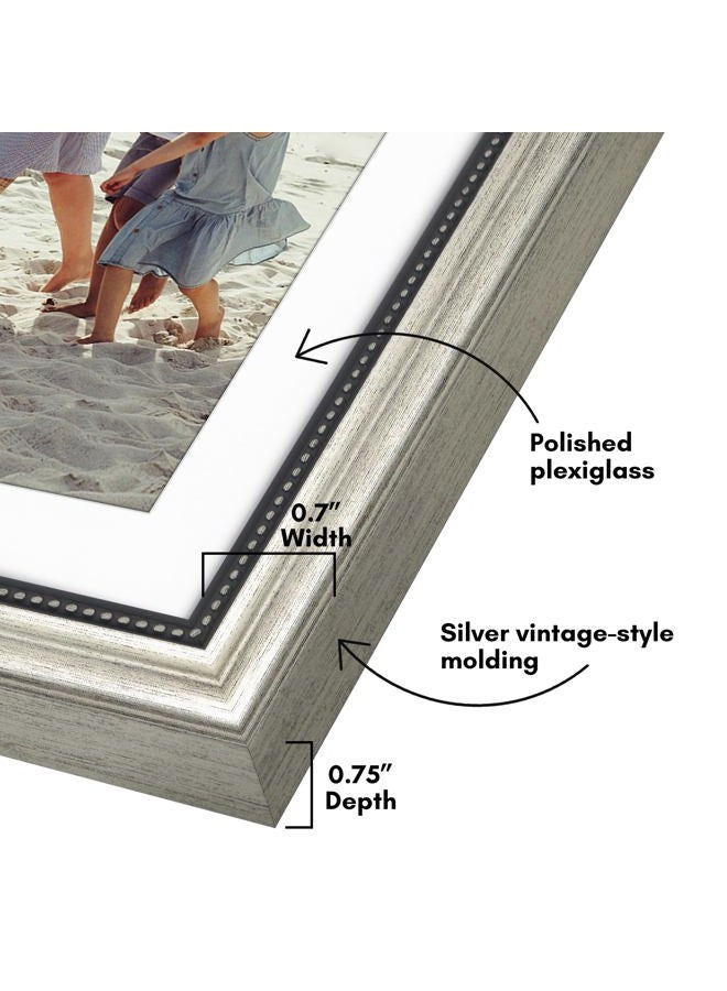 Americanflat Vintage Frames - 12x18 Poster Frame with Beaded Accents and Polished Plexiglass - Use as 11x17 Frame or Display 12x18 Photos Without Mat - Heirloom Collection - Wall Display - Silver - Image 3