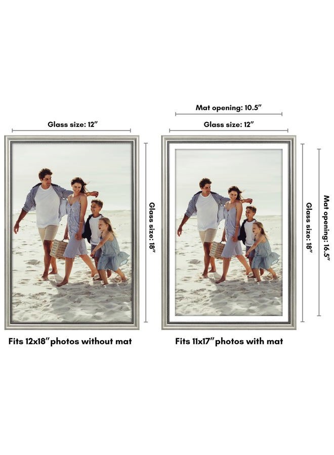 Americanflat Vintage Frames - 12x18 Poster Frame with Beaded Accents and Polished Plexiglass - Use as 11x17 Frame or Display 12x18 Photos Without Mat - Heirloom Collection - Wall Display - Silver - Image 2