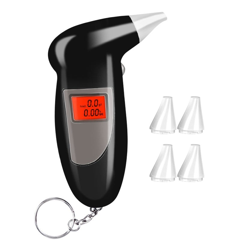 Portable Breathalyzer with 5 Mouthpieces Breath Alcohol Tester Keychain Backlit LED Digital Accurate BAC Detector Analyzer with Alarm for Personal Use - Image 1