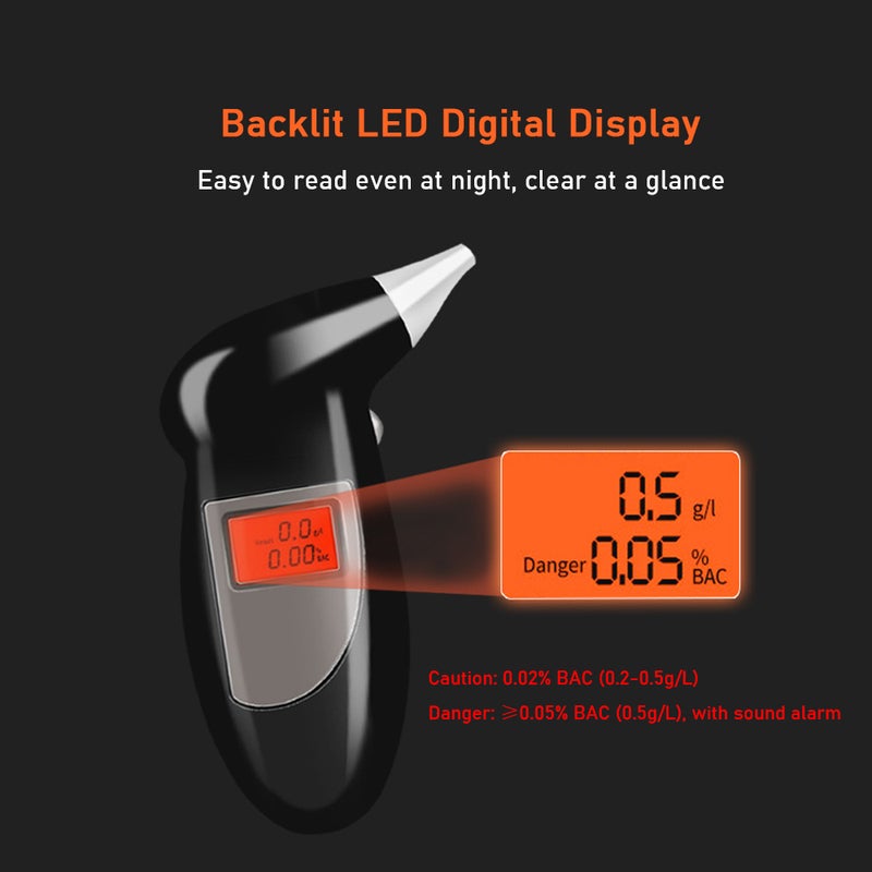 Portable Breathalyzer with 5 Mouthpieces Breath Alcohol Tester Keychain Backlit LED Digital Accurate BAC Detector Analyzer with Alarm for Personal Use - Image 5
