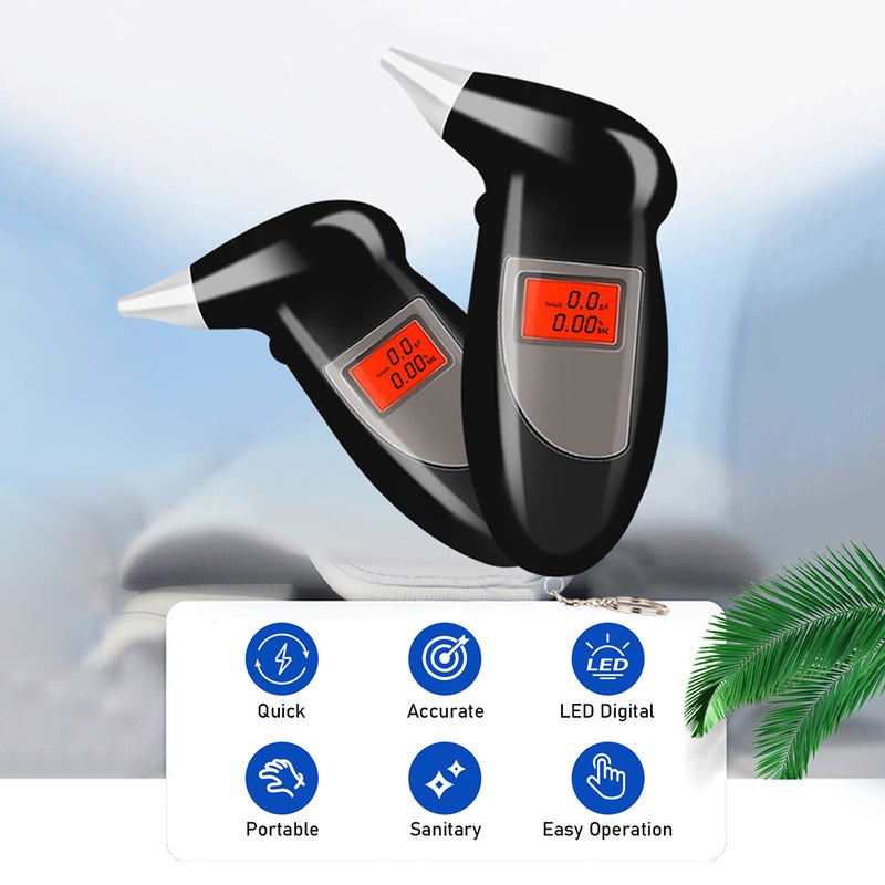 Portable Breathalyzer with 5 Mouthpieces Breath Alcohol Tester Keychain Backlit LED Digital Accurate BAC Detector Analyzer with Alarm for Personal Use - Image 2