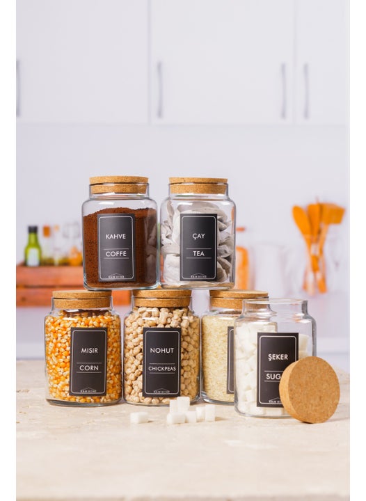 Labeled 6-Piece 800 ml Glass Food Jar Cork Lid Storage Container, Glass Food Jar Labeled