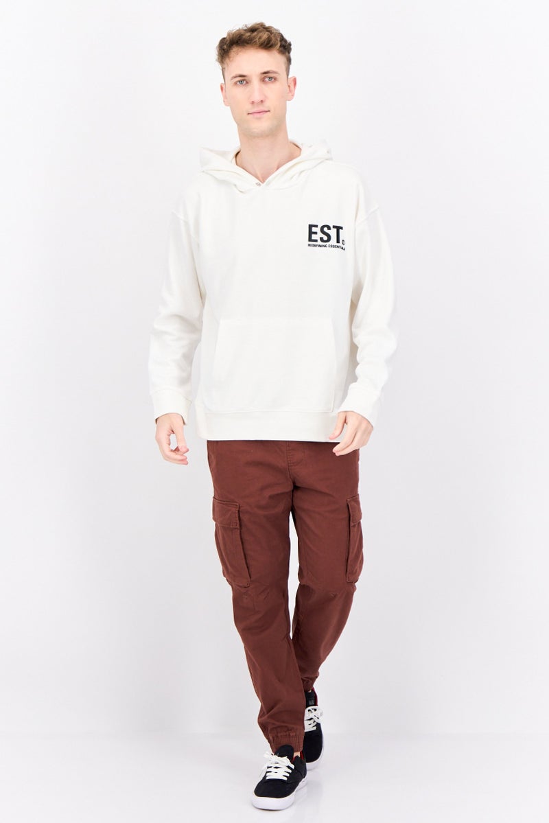 Established Redefining Essentials Men Hooded Brand Logo Long Sleeves Sweatshirt, Snow White - Image 3