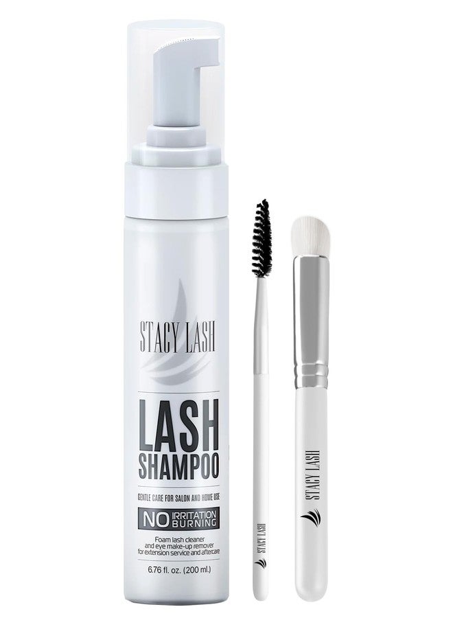 STACY LASH 6.76 fl.oz / 200ml Eyelash Extension Shampoo + Brush/Eyelid Foaming Cleanser/Wash for Extensions & Natural Lashes/Safe Makeup Remover/Supplies for Professional & Home Use - Image 1