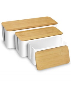 Generic Cable Management Box With Bamboo Lid Set Of 3 Cable Management Set Large u0026 Medium u0026 Small Wooden Grain Cable Organizer Box Side Grooving High Utility  - Image 1