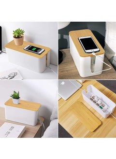 Generic Cable Management Box With Bamboo Lid Set Of 3 Cable Management Set Large u0026 Medium u0026 Small Wooden Grain Cable Organizer Box Side Grooving High Utility  - Image 2