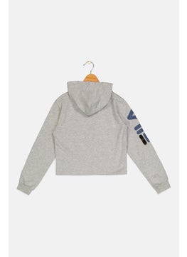 FILA Kids Girl Sportswear Fit Long Sleeves Hooded Sweatshirts, Grey  - Image 2