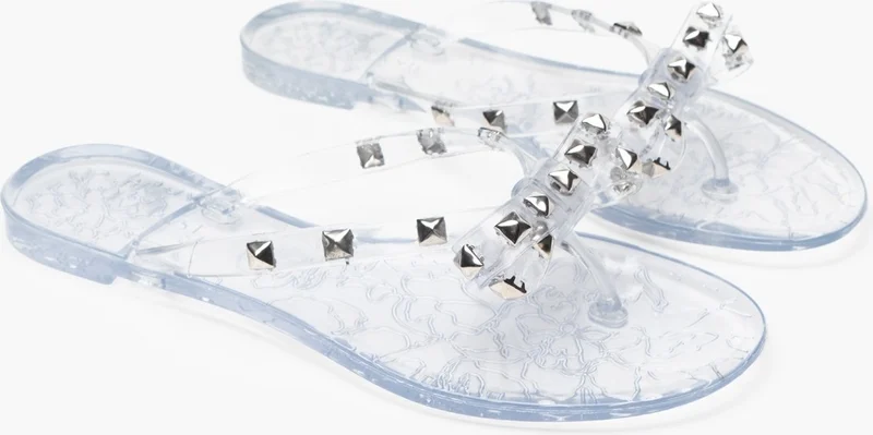 نيشانتاشي شوز Echo Transparent Matte Stone Detail Bow Flat Sole Women's Slippers
