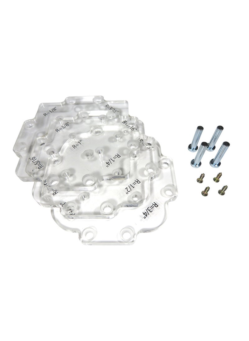 Taytools Taytools 300010 Outside Corner Radius Radii Router Template Guides 12 Sizes from 18 to 1 Inch by 116ths 516 Inches Thick CNC Machined Clear Acrylic 434 Inches Square 