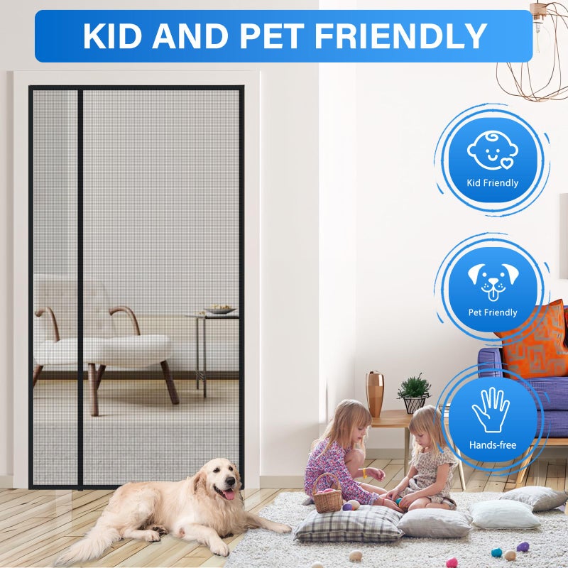 LONGEAS Magnetic Screen Door Mesh Left Right Side Opening Upgraded PET Material Mesh Stronger Than Fiberglass and Polyester,Keep Bugs Out,Pet & Kid Friendly Screen Size 74'' X 82'' - Image 5
