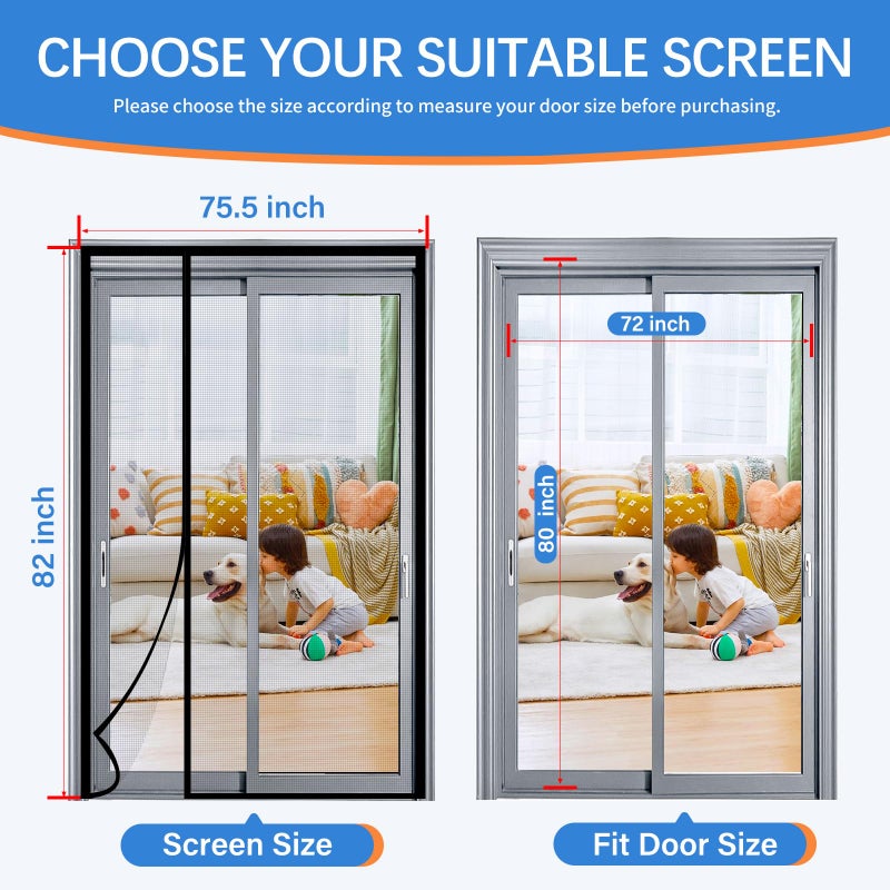 LONGEAS Magnetic Screen Door Mesh Left Right Side Opening Upgraded PET Material Mesh Stronger Than Fiberglass and Polyester,Keep Bugs Out,Pet & Kid Friendly Screen Size 74'' X 82'' - Image 2