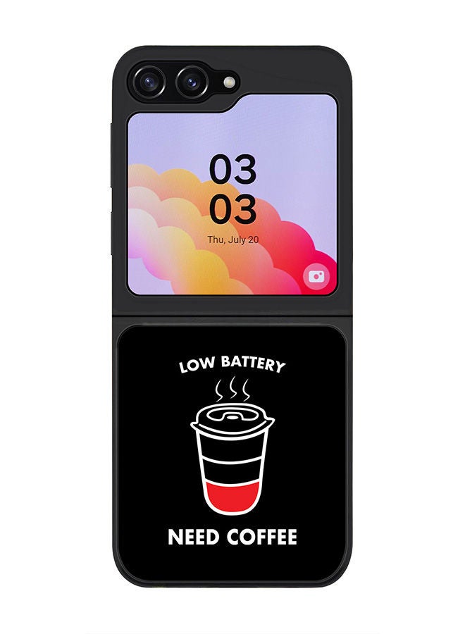 Stylizedd Rugged Black edge case for Samsung Galaxy Z Flip5, Slim fit Soft Case Flexible Rubber Edges Anti Drop TPU Gel Thin Cover -  Low battery need coffee - Image 1