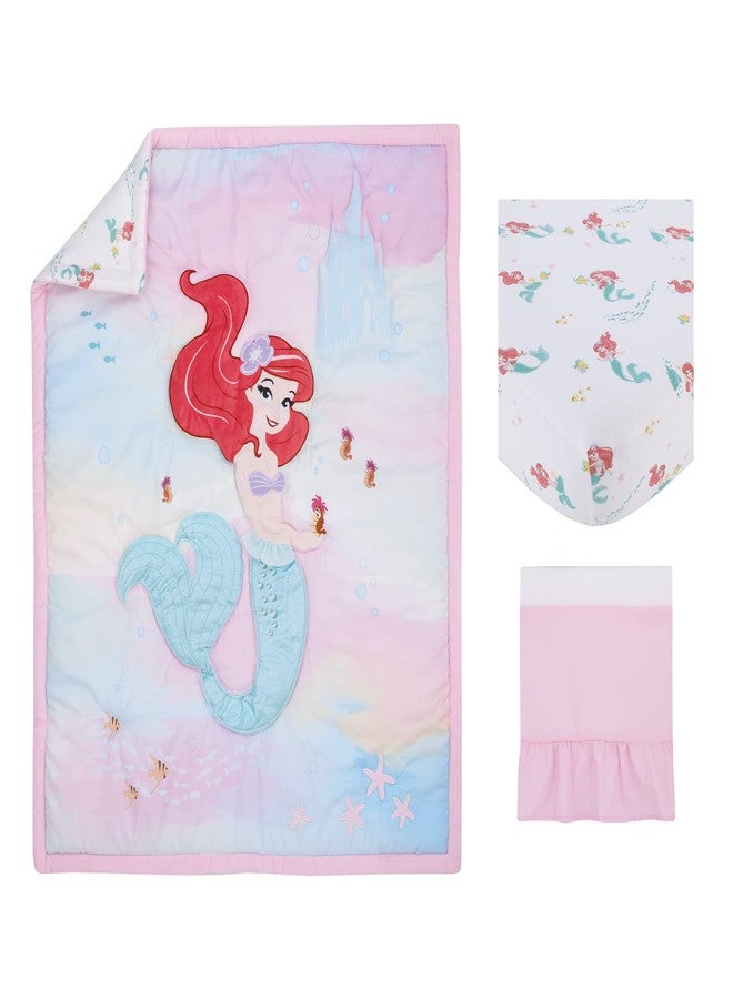 NoJo Disney Ariel Watercolor Wishes Aqua, Pink and White 3 Piece Nursery Crib Bedding Set - Comforter, 100% Cotton Fitted Crib Sheet and Crib Skirt - Image 5