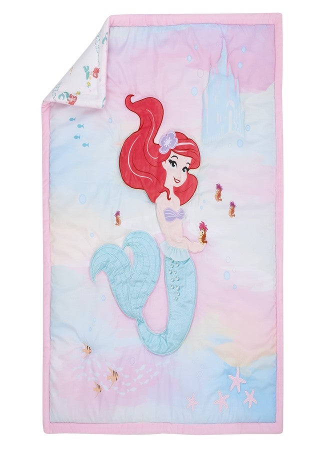 NoJo Disney Ariel Watercolor Wishes Aqua, Pink and White 3 Piece Nursery Crib Bedding Set - Comforter, 100% Cotton Fitted Crib Sheet and Crib Skirt - Image 2