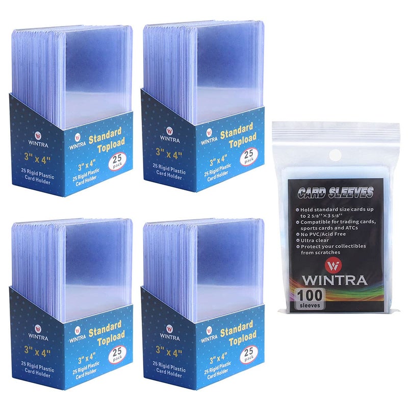 WINTRA 3 x 4 96 Count 35pt Topload Hard Card Holder and 100 Count Penny Soft Card Sleeves Protectors Bundle for Trading and Sports Cards 96 topload 100 Sleeves - Image 2