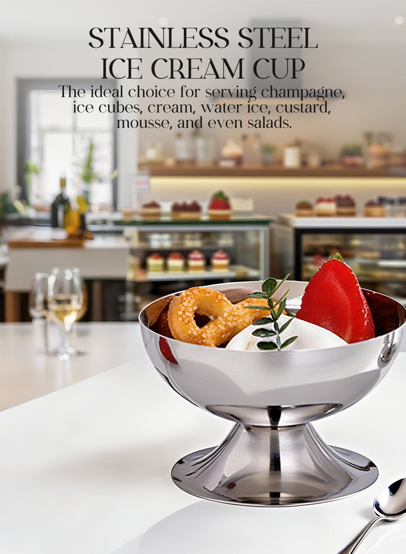 كوب آيس كريم من الفولاذ المقاوم للصدأ، كوب آيس كريم من الفولاذ المقاوم للصدأ، كوب حلوى ذو قاع مستقر قابل لإعادة الاستخدام، وعاء آيس كريم آيس كريم وعاء كيك لطيف - Image 3