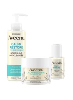 Aveeno Aveeno Calm + Restore Nourishing Oat Cleanser 7.8oz with Restore Triple Oat Serum 1oz and Restore Oat Gel Moisturizer 1.7oz  - Image 1