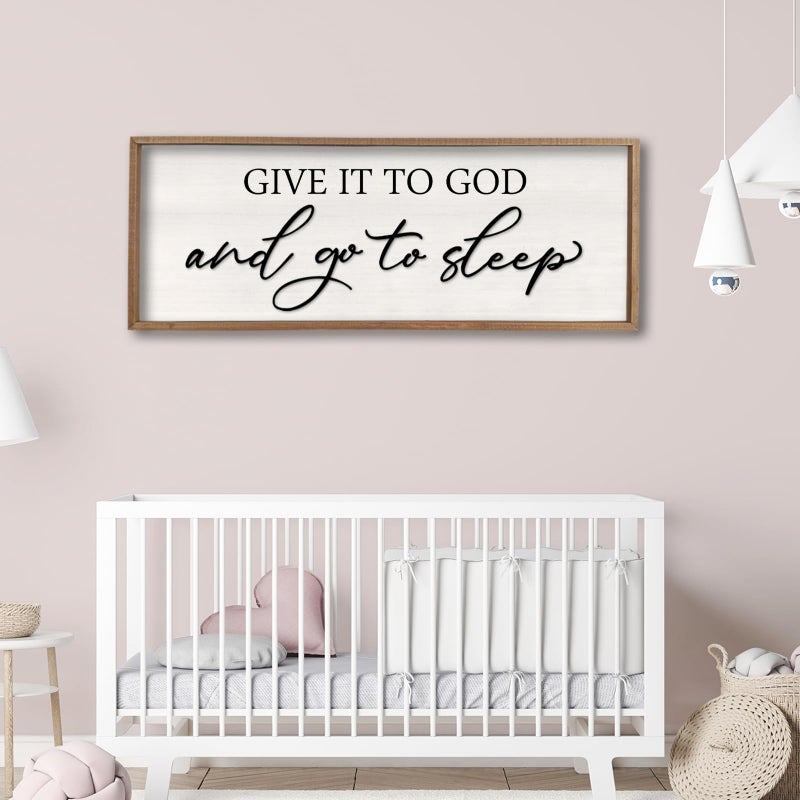 RLWangChao Give it to God and Go to Sleep Sign Wall Decor Wood Frame 40" X 15" Master Bedroom Above Bed Large Rustic Farmhouse Hanging Over Bed Wall Art Guest Room Decoration (Wood) - Image 4
