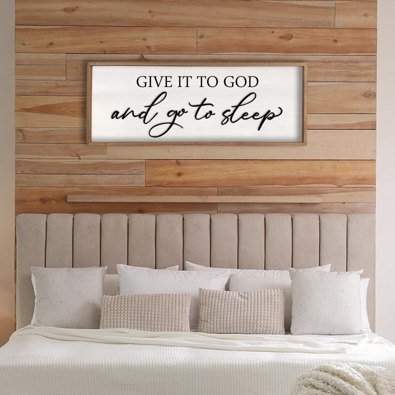 RLWangChao Give it to God and Go to Sleep Sign Wall Decor Wood Frame 40" X 15" Master Bedroom Above Bed Large Rustic Farmhouse Hanging Over Bed Wall Art Guest Room Decoration (Wood) - Image 1