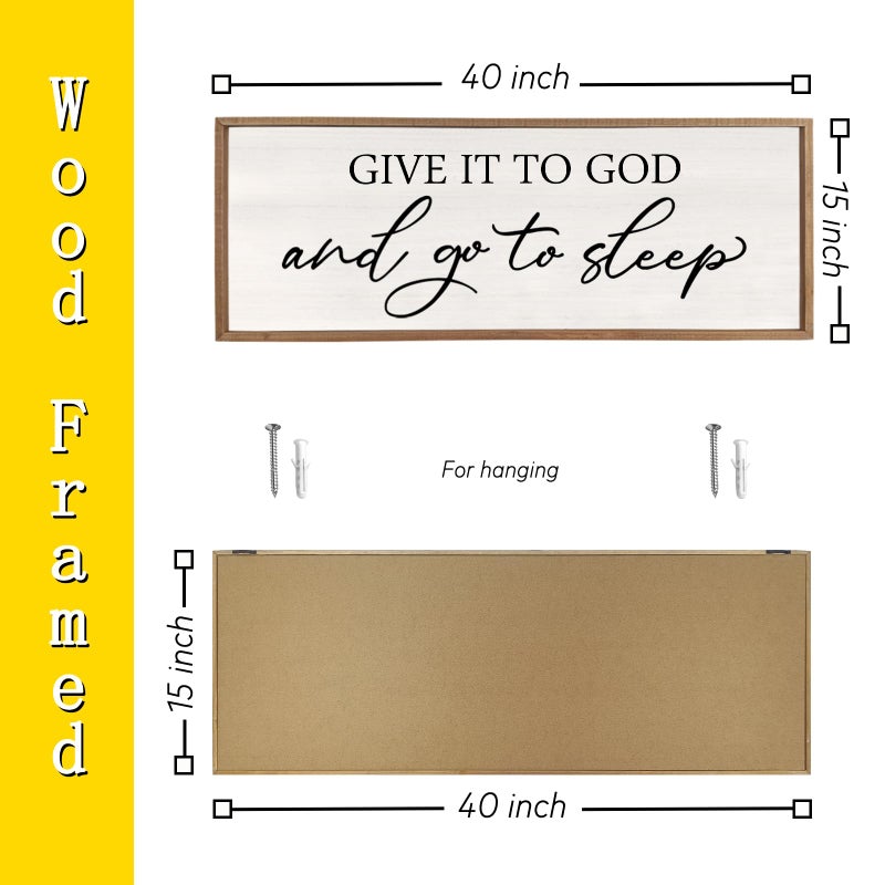 RLWangChao Give it to God and Go to Sleep Sign Wall Decor Wood Frame 40" X 15" Master Bedroom Above Bed Large Rustic Farmhouse Hanging Over Bed Wall Art Guest Room Decoration (Wood) - Image 2