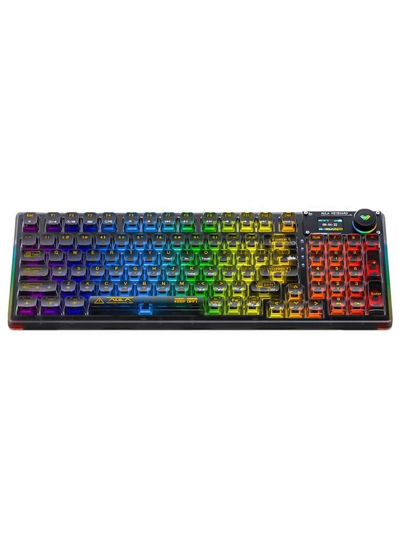 AULA - F98 Pro Wireless Mechanical Keyboard with Transparent Keycaps, Hot-swappable, Pre-lubed Crystal Switch, Gasket Structure, RGB Backlit, OLED Screen,BT5.0/2.4G/USB-C Wired Computer Keyboard - Image 1
