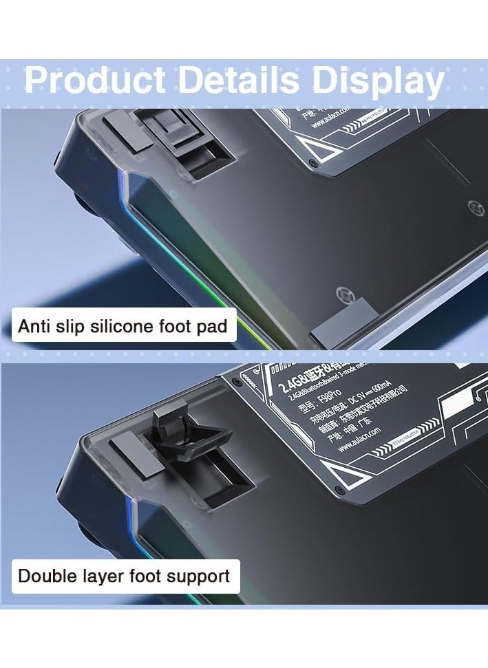 AULA - F98 Pro Wireless Mechanical Keyboard with Transparent Keycaps, Hot-swappable, Pre-lubed Crystal Switch, Gasket Structure, RGB Backlit, OLED Screen,BT5.0/2.4G/USB-C Wired Computer Keyboard - Image 1