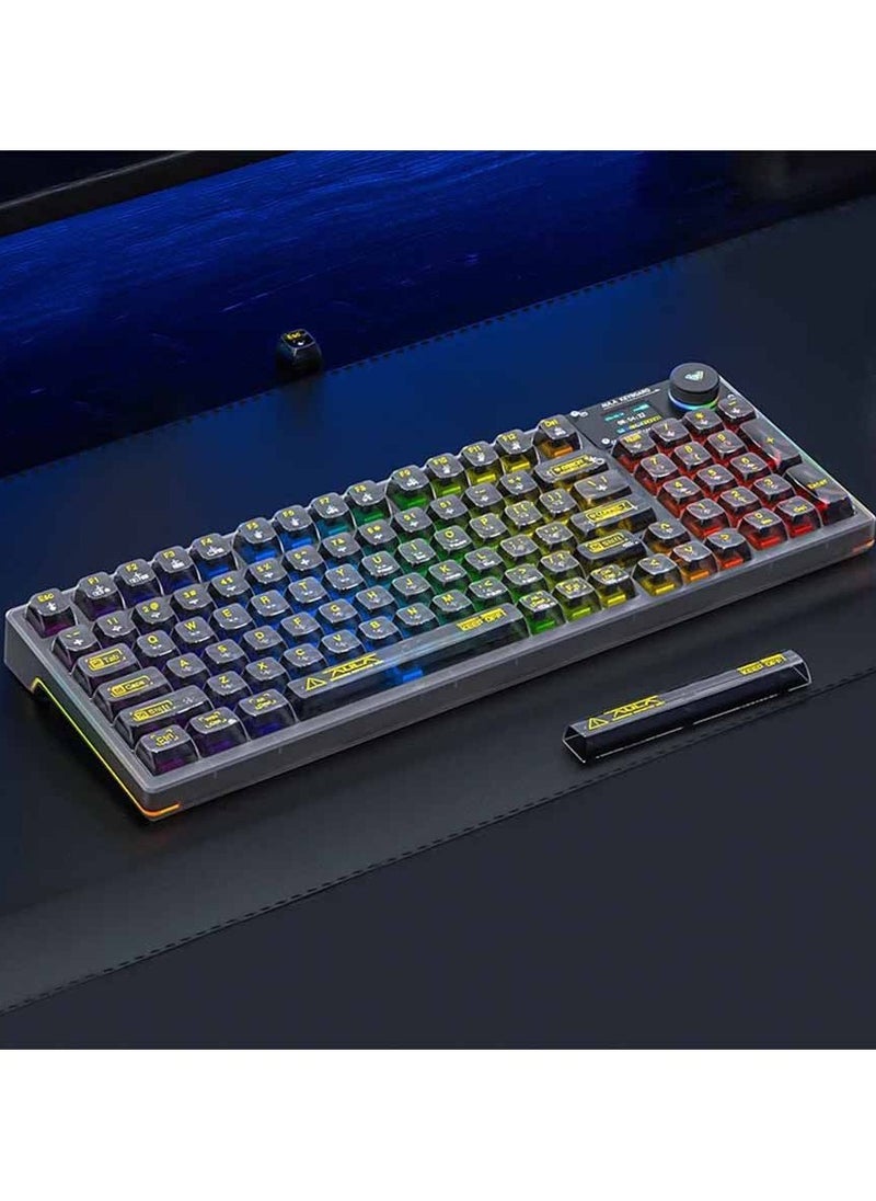 AULA - F98 Pro Wireless Mechanical Keyboard with Transparent Keycaps, Hot-swappable, Pre-lubed Crystal Switch, Gasket Structure, RGB Backlit, OLED Screen,BT5.0/2.4G/USB-C Wired Computer Keyboard - Image 1