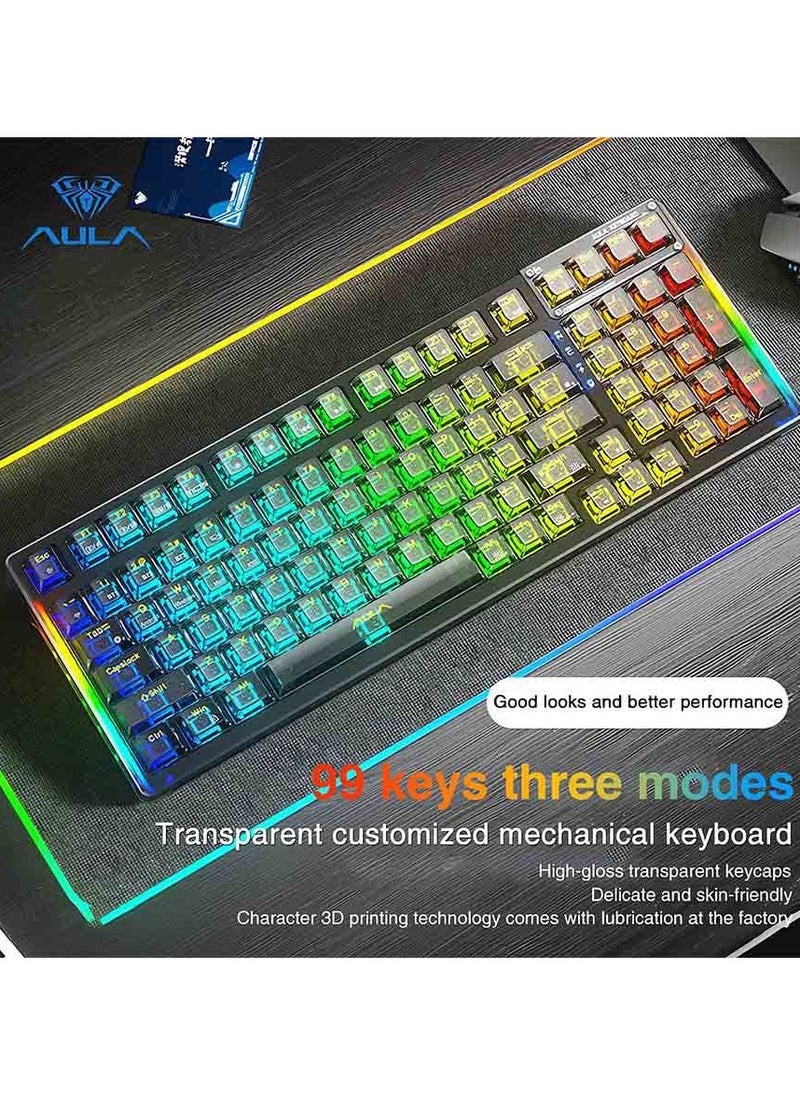 AULA - F98 Pro Wireless Mechanical Keyboard with Transparent Keycaps, Hot-swappable, Pre-lubed Crystal Switch, Gasket Structure, RGB Backlit, OLED Screen,BT5.0/2.4G/USB-C Wired Computer Keyboard - Image 1