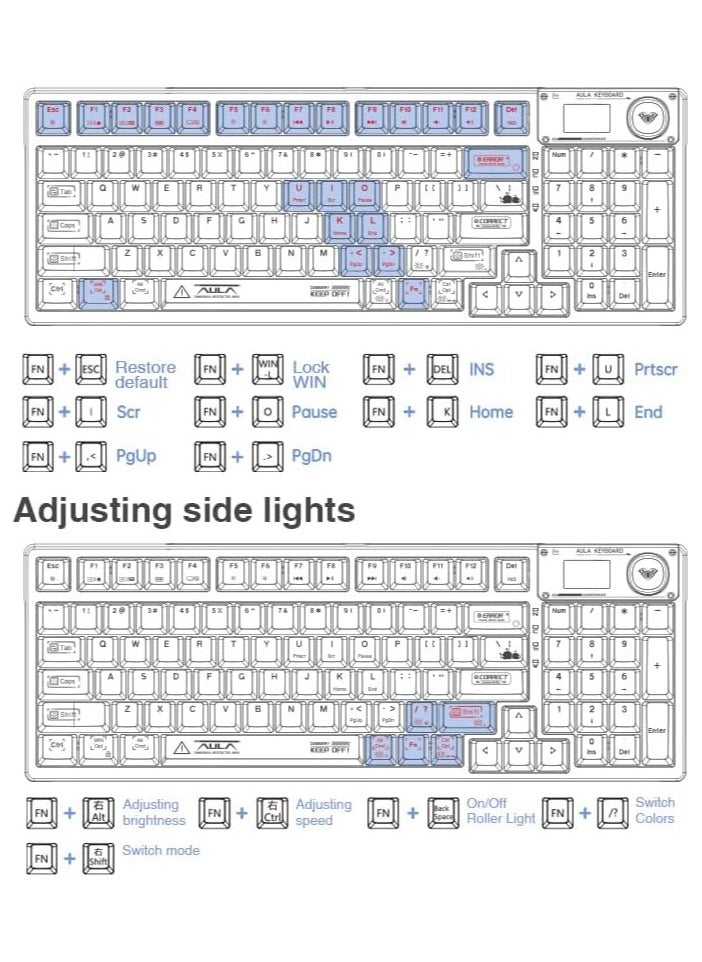 AULA - F98 Pro Wireless Mechanical Keyboard with Transparent Keycaps, Hot-swappable, Pre-lubed Crystal Switch, Gasket Structure, RGB Backlit, OLED Screen,BT5.0/2.4G/USB-C Wired Computer Keyboard - Image 1