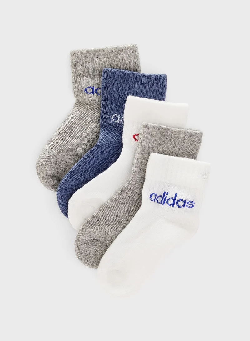 Adidas Kids 5 Pack Linear Ankle Socks