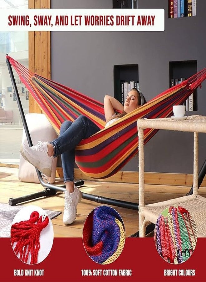 DIPDEYCamping Hammock Swing Cotton Fabric Portable Travel Tree Hanging Bed Indoor Outdoor Garden Beach Sleeping Jhula for Baby Adults Men & Women, Multicolour - Image 4