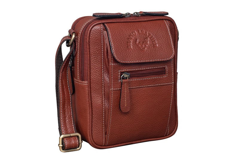 BRAND LEATHER Casual Use Leather Cross Body Sling Bag For Unisex (Tan) - Image 1