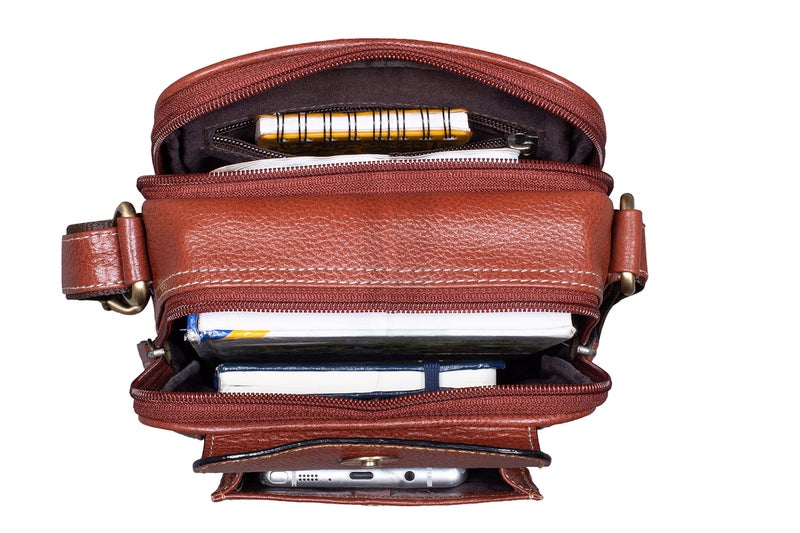 BRAND LEATHER Casual Use Leather Cross Body Sling Bag For Unisex (Tan) - Image 5