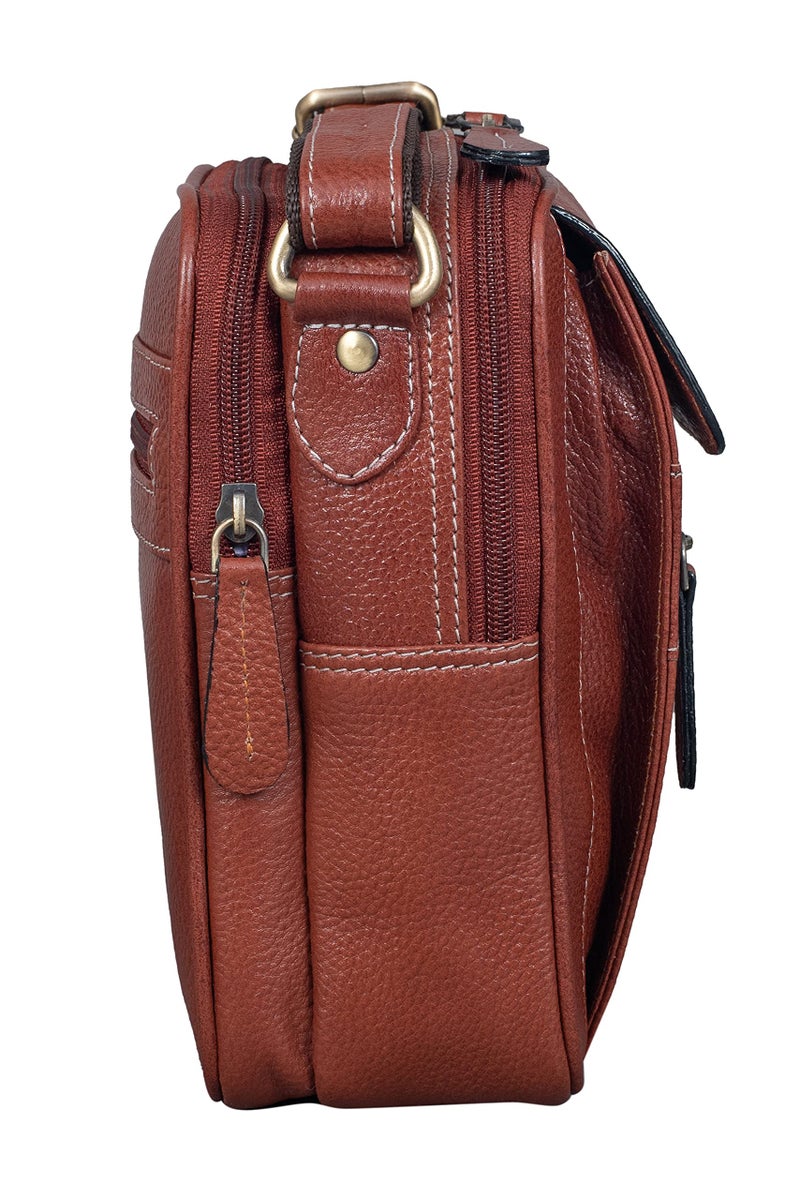 BRAND LEATHER Casual Use Leather Cross Body Sling Bag For Unisex (Tan) - Image 3