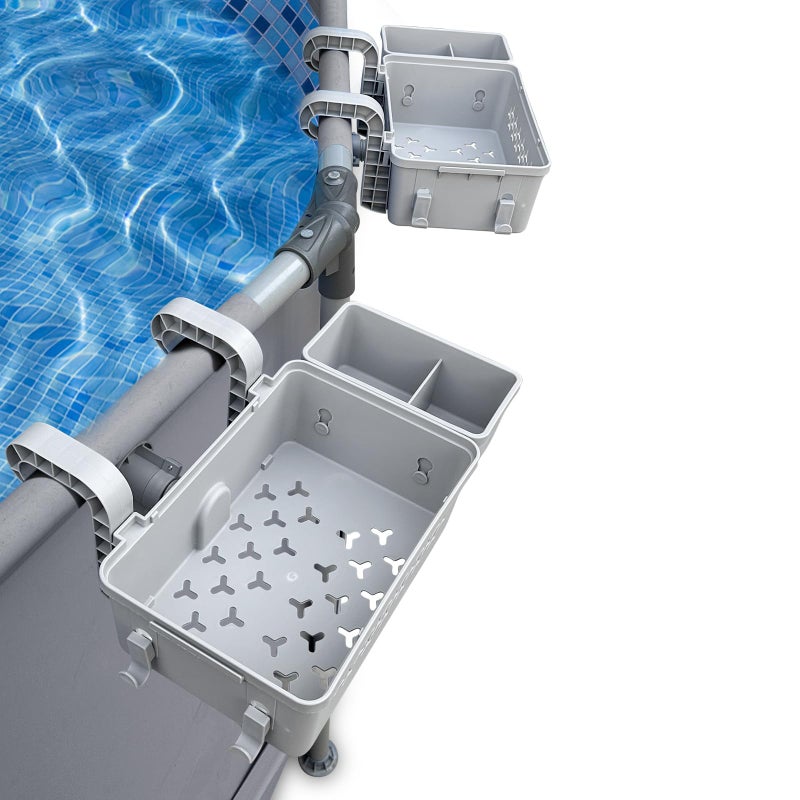 Blue Bay Poolside Storage Basket 2 Packs Above Ground Pool AccessoriesSwimmming Pool Accessories with Cup Holders and Hooks Fit for Most Above Ground Frame Pools