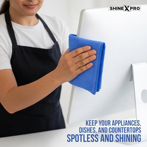 ShineXPro Microfiber Cleaning Cloth (8 Pack) - Soft 300 GSM Kitchen Cleaning Clothes - Highly Absorbent, Lint & Streak Free, Multipurpose Microfiber Cloth 40x40cm - Car Cleaning Clothes - Image 5