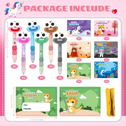 Bstoyder Valentines Day Cards for Kids School with 24 Pcs Ballpoint Pen, Valentines Day Gifts for Kids School, Smile Ballpoint Pen with Greeting Cards for Valentines School Classroom Exchange Gift Party Favor - Image 2