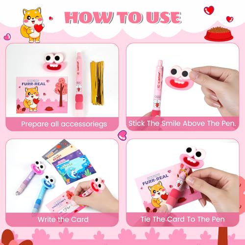 Bstoyder Valentines Day Cards for Kids School with 24 Pcs Ballpoint Pen, Valentines Day Gifts for Kids School, Smile Ballpoint Pen with Greeting Cards for Valentines School Classroom Exchange Gift Party Favor - Image 3