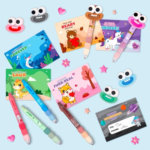 Bstoyder Valentines Day Cards for Kids School with 24 Pcs Ballpoint Pen, Valentines Day Gifts for Kids School, Smile Ballpoint Pen with Greeting Cards for Valentines School Classroom Exchange Gift Party Favor - Image 4
