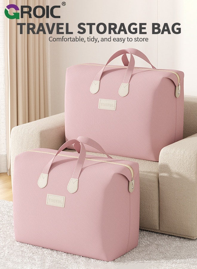 GROIC 3Pcs Storage bag, Clothes Storage Bags with Zippers and Carrying Handles, Foldable Linen Closet Organizer for Clothing, Blankets and Bedding, Waterproof Organizing Bags, Pink Travel and Storage Bags - Image 2