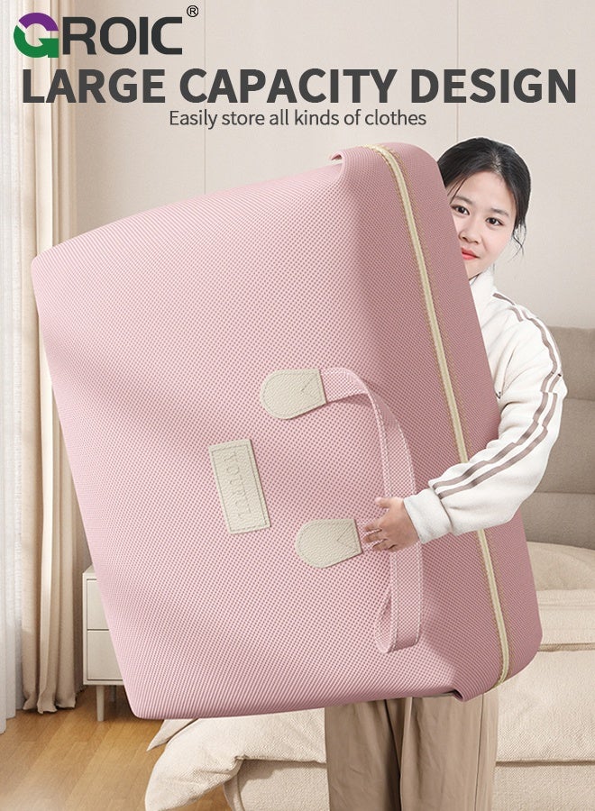 GROIC 3Pcs Storage bag, Clothes Storage Bags with Zippers and Carrying Handles, Foldable Linen Closet Organizer for Clothing, Blankets and Bedding, Waterproof Organizing Bags, Pink Travel and Storage Bags - Image 4