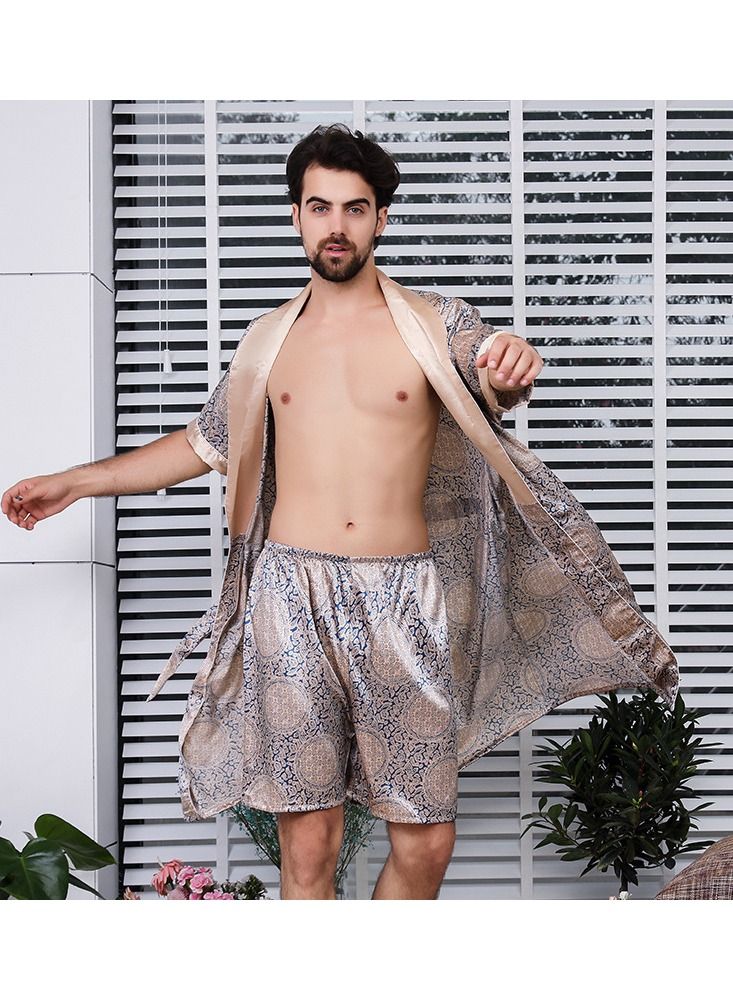 Loquat Printed Pyjama Robe Gold  - Image 1