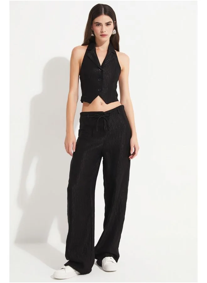 جون June Women Viscose Blend Vest Trouser Set Black