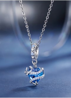 SYOSI 925 Sterling Silver Pendant Beads fit for Pandora Charm Bracelets, Girls Jewelry Beads Women Gift Bracelets and Necklaces, Dream Magic Love Blue Heart Charms with Butterfly (Blue Heart)  - Image 2