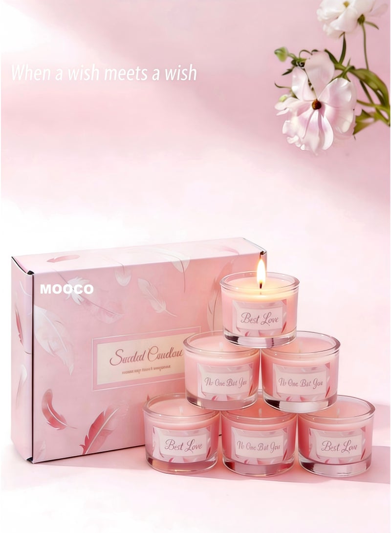 MOOCO 6 Pack Scented Soy Candles,Luxury Gift Set, Two Kinds of Scents,Scented Candle Ornaments,Creative Gift,Relaxing and Calming Fragrance,Gift Box for Birthday, Wedding, Valentine's Day, Anniversary, Party, Souvenir, Yoga,SPA,Bathroom,Gift for Stress Relief,Meditation, Aroma Candle for Women/Lady, Natural for Home,Office&Hotel,Pink - Image 1