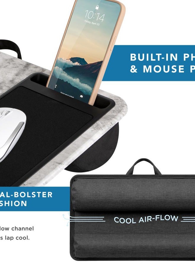Lapgear Home Office Pro Lap Desk With Wrist Rest, Mouse Pad, And Phone Holder -White Marble - Fits Up To 15.6 Inch Laptops - Style No. 91591 - Image 4