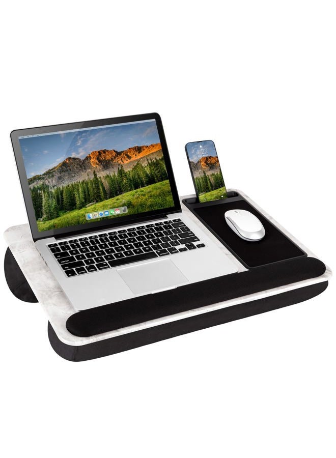 Lapgear Home Office Pro Lap Desk With Wrist Rest, Mouse Pad, And Phone Holder -White Marble - Fits Up To 15.6 Inch Laptops - Style No. 91591 - Image 1