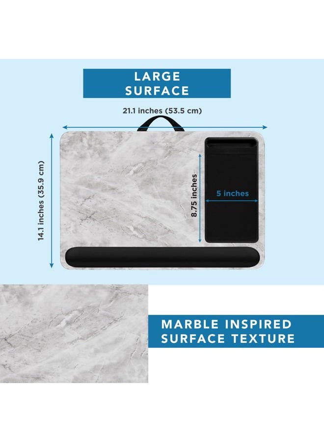 Lapgear Home Office Pro Lap Desk With Wrist Rest, Mouse Pad, And Phone Holder -White Marble - Fits Up To 15.6 Inch Laptops - Style No. 91591 - Image 5